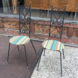 Pair of High Back Wrought Iron Scroll Patio Chairs