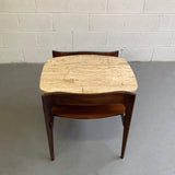 Travertine and Walnut Side Table by Bertha Schaefer