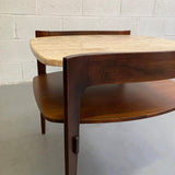 Travertine and Walnut Side Table by Bertha Schaefer
