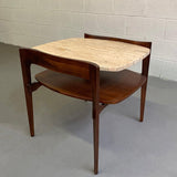 Travertine and Walnut Side Table by Bertha Schaefer