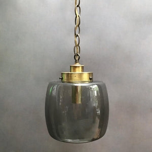 Translucent Smoke Glass Lantern Pendant Light on Brass Chain