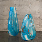 Gradient Blue Gold Fleck Murano Glass Vase, Pear Shape