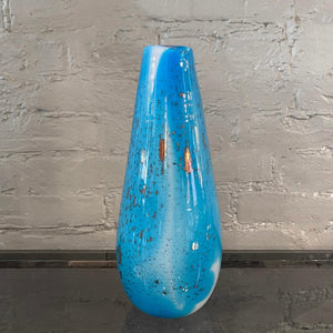 Gradient Blue Gold Fleck Murano Glass Vase, Tear Drop Shape
