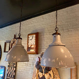 Pair of Large Industrial Enameled Steel Dome Factory Pendant Lights