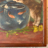 Small Naive Acrylic Painting Of Curious Kittens Around A Fishbowl