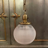 Early 20th Century Industrial Holophane Glass Globe Pendant Light