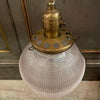 Early 20th Century Industrial Holophane Glass Globe Pendant Light