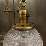 Early 20th Century Industrial Holophane Glass Globe Pendant Light