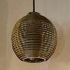 Mid Century Modern Brass-Plated Slat Globe Pendant Light