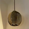 Mid Century Modern Brass-Plated Slat Globe Pendant Light