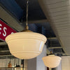 Pair Of Art Deco Milk Glass And Brass Library Pendant Lights