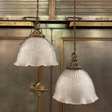 Early 20th Century Cut Glass Ruffled Dome Pendant Light