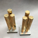 Modernist Brass Steel Andirons