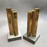 Modernist Brass Steel Andirons
