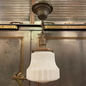 Art Deco Milk Glass Semi Flushmount Pendant Light