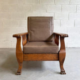 Craftsman Oak And Leather Recliner Armchair