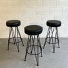 Mid Century Modern Wrought Iron Upholstered Bar Stools