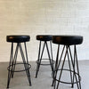 Mid Century Modern Wrought Iron Upholstered Bar Stools