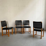 Swedish Mid Century Modern Black Woven Leather Dining Chairs