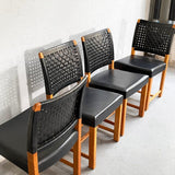 Swedish Mid Century Modern Black Woven Leather Dining Chairs