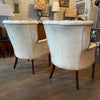 Pair Of Cream Vinyl Mahogany Wingback Armchairs