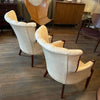 Pair Of Cream Vinyl Mahogany Wingback Armchairs