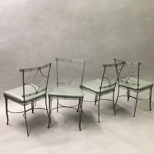 Hollywood Regency Brushed Steel Wire Dining Chairs