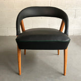 Italian Mid Century Modern Black Vinyl Lounge Chairs