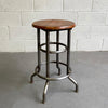 Industrial Brushed Steel And Maple Factory Stool
