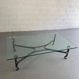 Large Gothic Artisan Hand-Wrought Iron And Glass Coffee Table