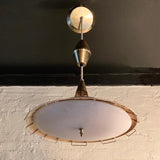 Mid Century Modern Cord And Brass Disc Pendant By Moe Light