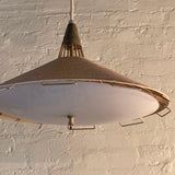 Mid Century Modern Cord And Brass Disc Pendant By Moe Light