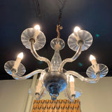Midcentury Clear Murano Art Glass Chandelier