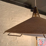 Mid Century Modern Cord And Brass Disc Pendant By Moe Light