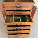 Large Antique Industrial Oak Machinist Tool Chest Cabinet