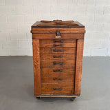Large Antique Industrial Oak Machinist Tool Chest Cabinet