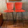Slat Maple And Wrought Iron Bar Stools By Arthur Umanoff