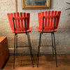 Slat Maple And Wrought Iron Bar Stools By Arthur Umanoff