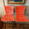 Slat Maple And Wrought Iron Bar Stools By Arthur Umanoff