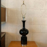 Midcentury Moorish Black High Gloss Ceramic Table Lamp