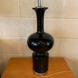 Midcentury Moorish Black High Gloss Ceramic Table Lamp