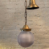Prismatic Holophane Glass And Brass 6in Globe Pendant Light