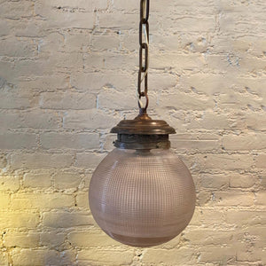 Prismatic Holophane Glass And Brass 8in Globe Pendant Light