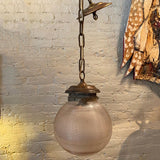 Prismatic Holophane Glass And Brass 8in Globe Pendant Light