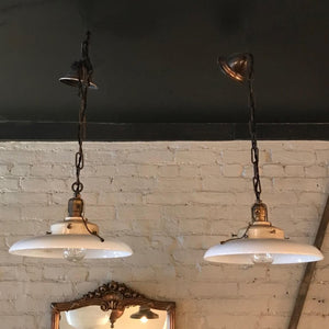 Curved Milk Glass Factory Pendant Lights