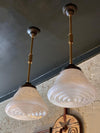 Industrial Art Deco Milk Glass Cone Pharmacy Pendant Light