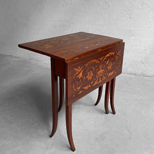 English Mahogany Marquetry Drop Leaf Side Table