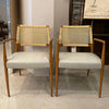 Pair Of Italian Mid Century Modern Rattan Leather Armchairs