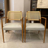 Pair Of Italian Mid Century Modern Rattan Leather Armchairs