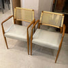 Pair Of Italian Mid Century Modern Rattan Leather Armchairs